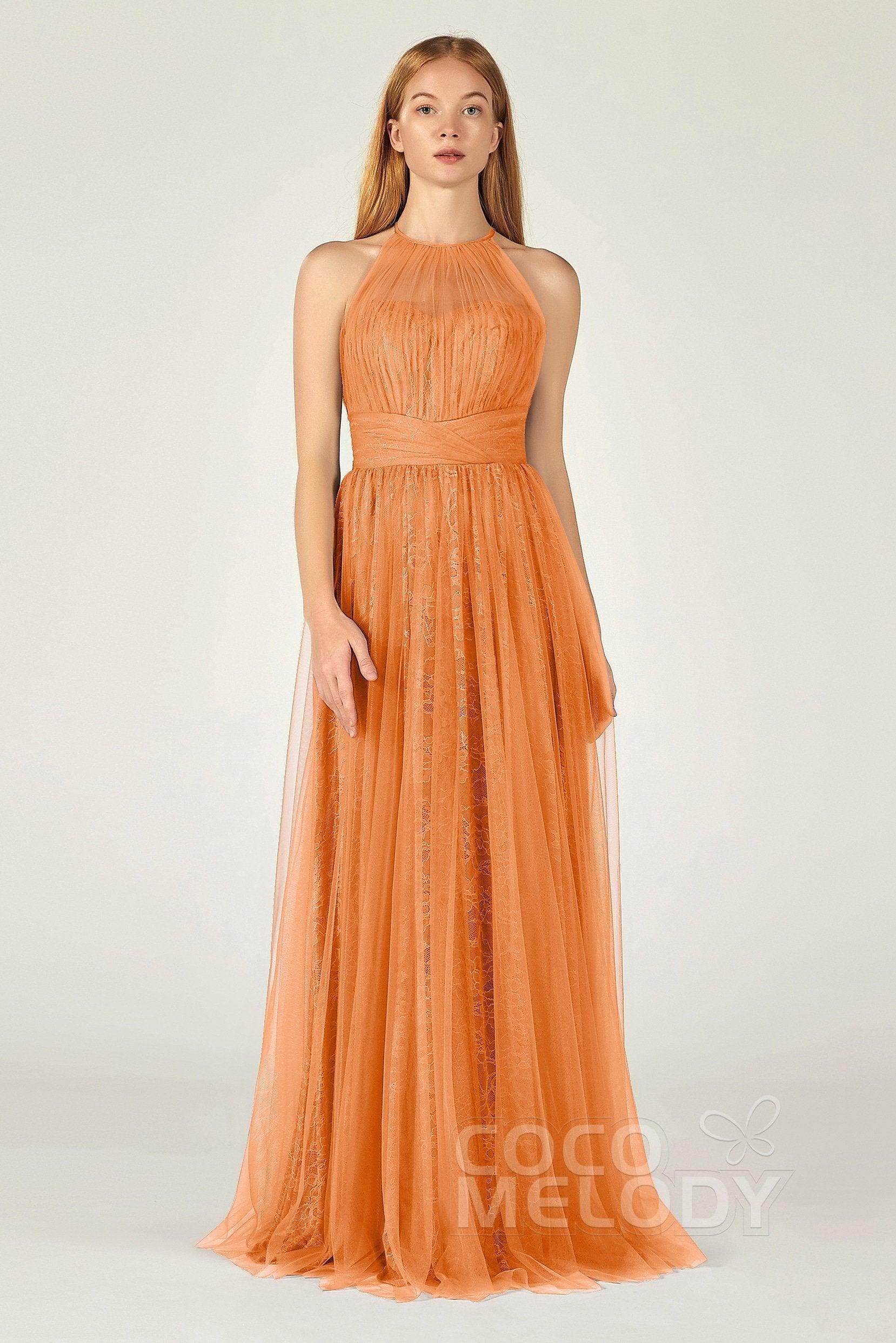 A-Line Floor Length Tulle Lace Bridesmaid Dress CB0377 - COCOMELODY